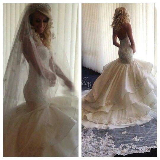 Latest Mermaid Tiered Bridal Gown Elegant Lace Wedding Dress CE0160
