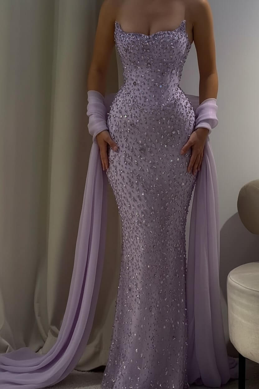 Strapless Sleeveless Long Mermaid Evening Formal Dress With Beading