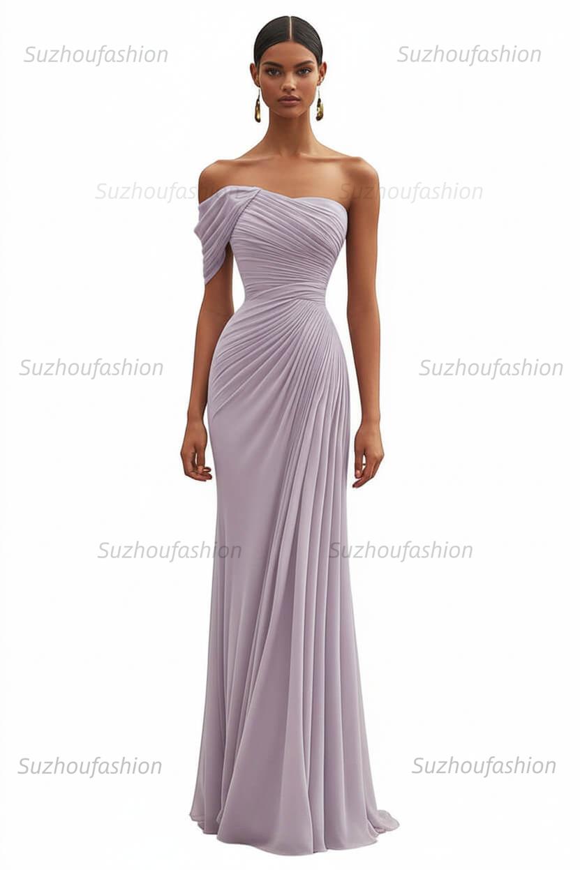 One Shoulder Ruched Mermaid Dark Green Wedding Guest Dress Long Formal Dress