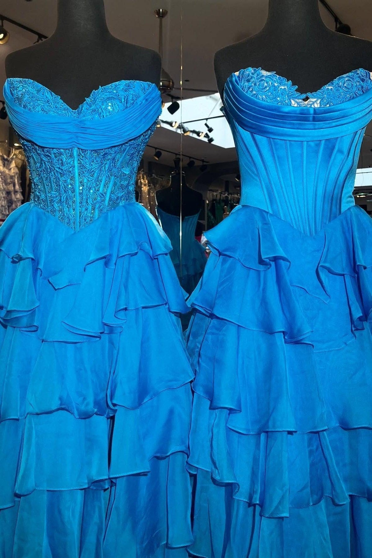 Suzhoufashion Layered Ruffle A-Line Prom Dress With Embellished Lace Bodice And Leg Slit Formal Evening Gown