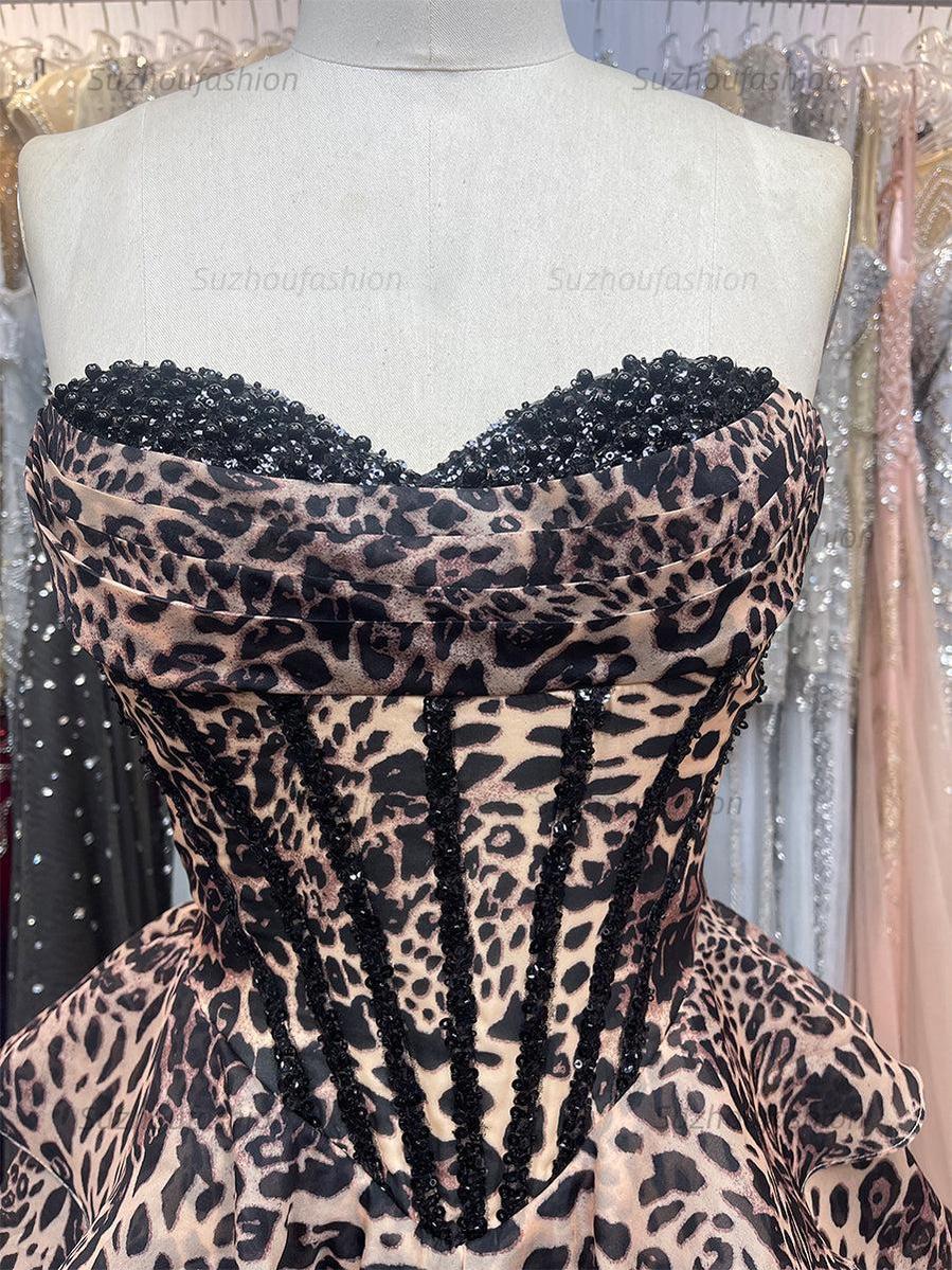 Suzhoufashion Leopard Print Corset A Line Short Floral Homecoming Dress with Beading