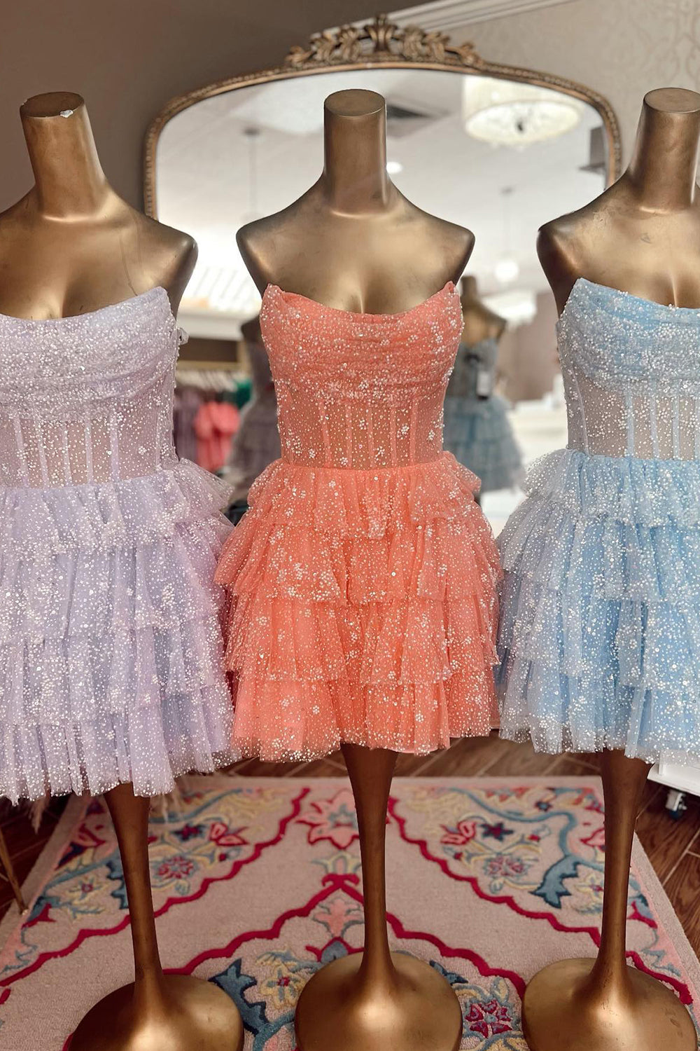 Light Blue Homecoming Dresses Corset Strapless A-Line Tiered Short Cocktail Dresses