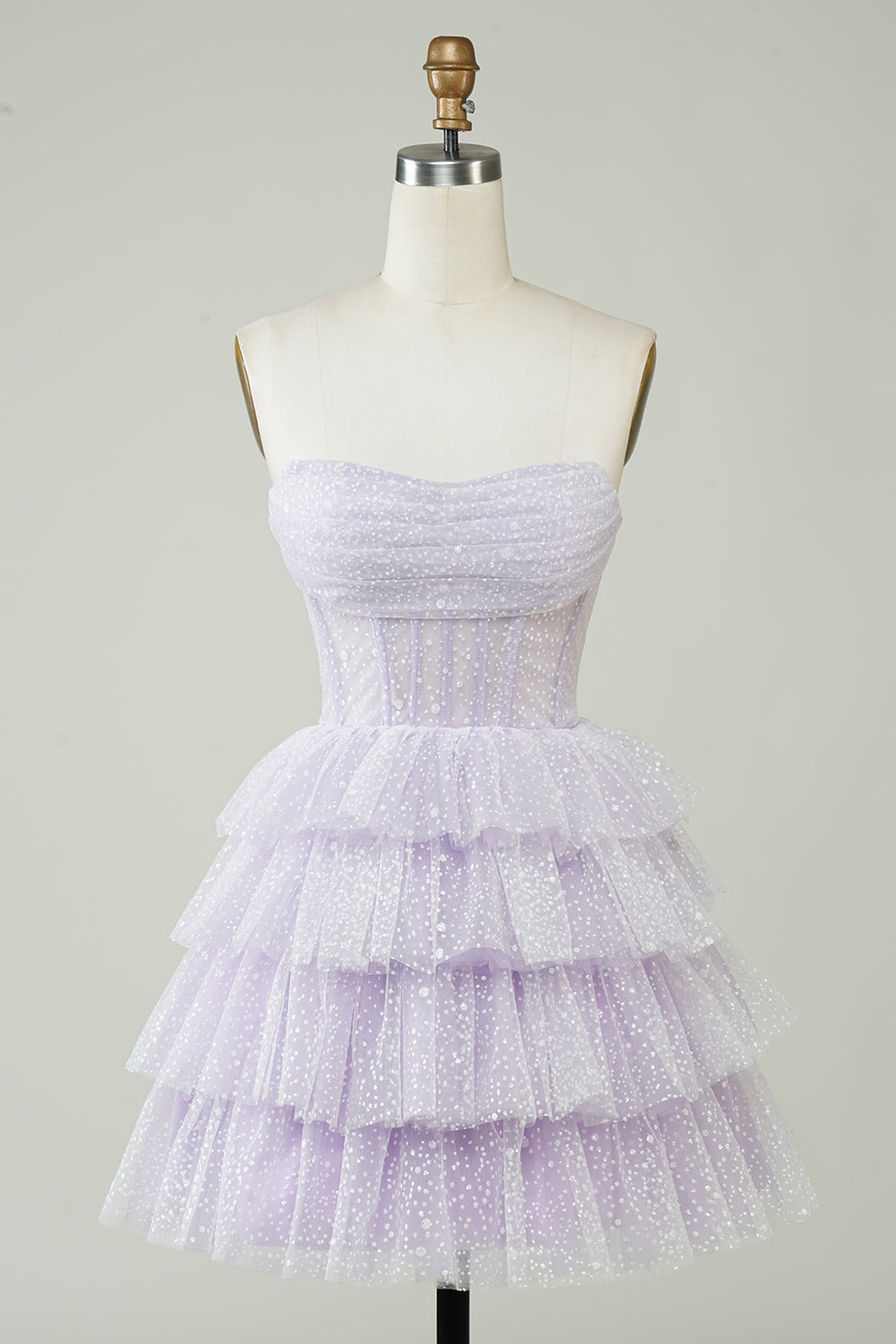 Light Blue Homecoming Dresses Corset Strapless A-Line Tiered Short Cocktail Dresses