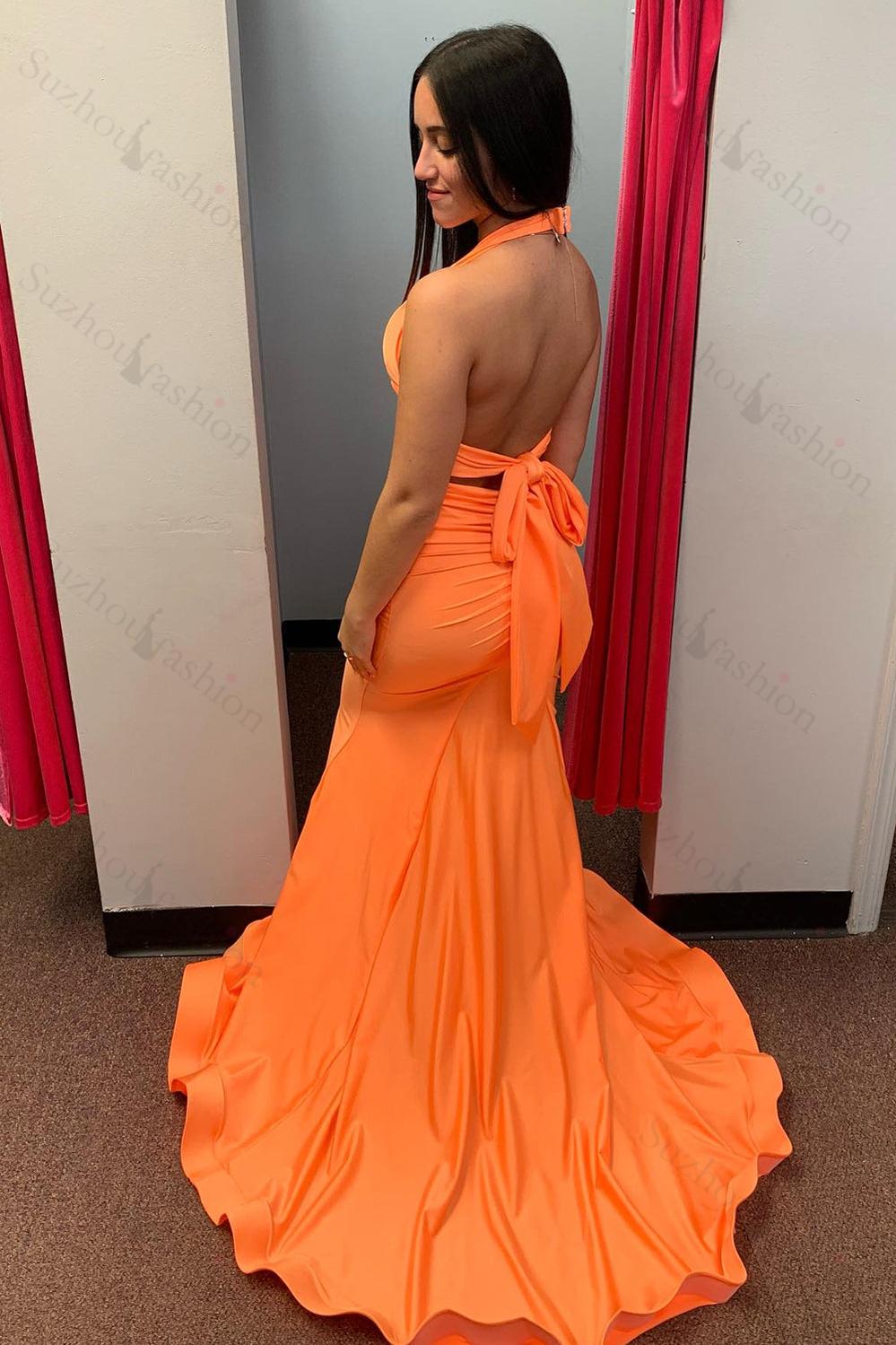 Light Blue Prom Dress Mermaid Deep V-Neck Backless Long Formal Dress