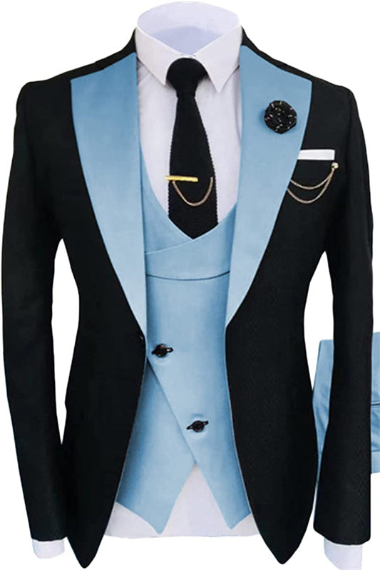 Light Blue Three Piece Shawl Lapel Prom Suit