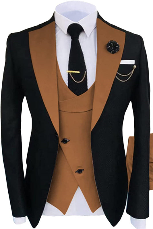 Light Brown Three Piece Shawl Lapel Prom Suit