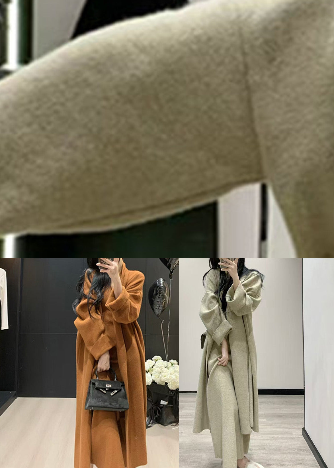 Light Green Knit Maxi Coats And Maxi Dress Two Pieces Set Asymmetrical Long Sleeve