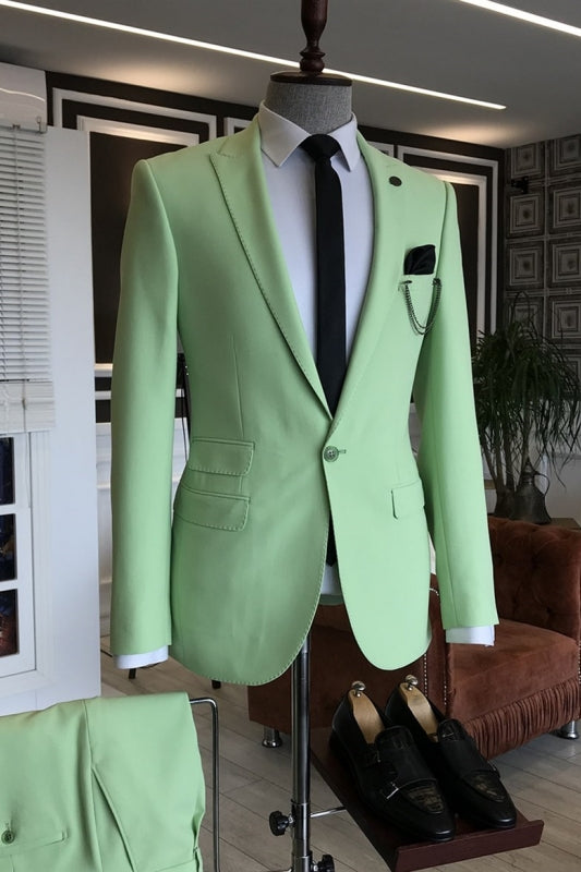 Light Green Peaked Lapel 2 Piece Simple Prom Suit