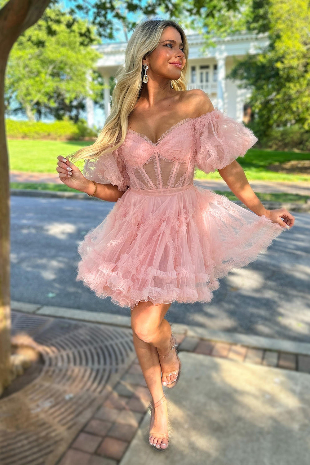 Light Pink Homecoming Dresses Corset A-Line Short Cocktail Dresses