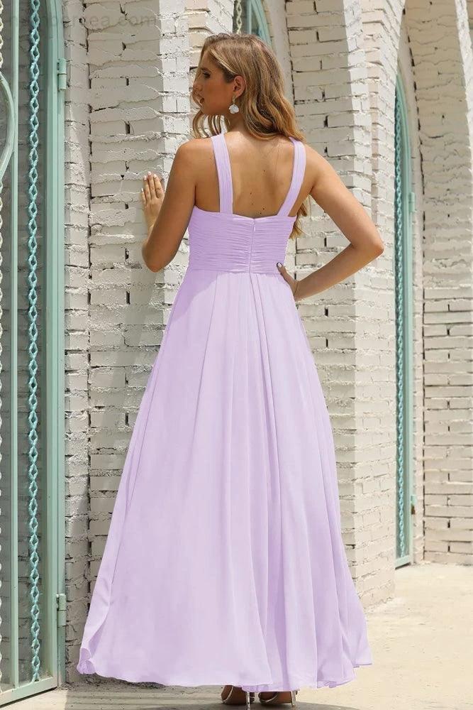 ZapDress Women Halter Chiffon Bridesmaid Dress A-line Long Formal Prom Gown (ZD17050)