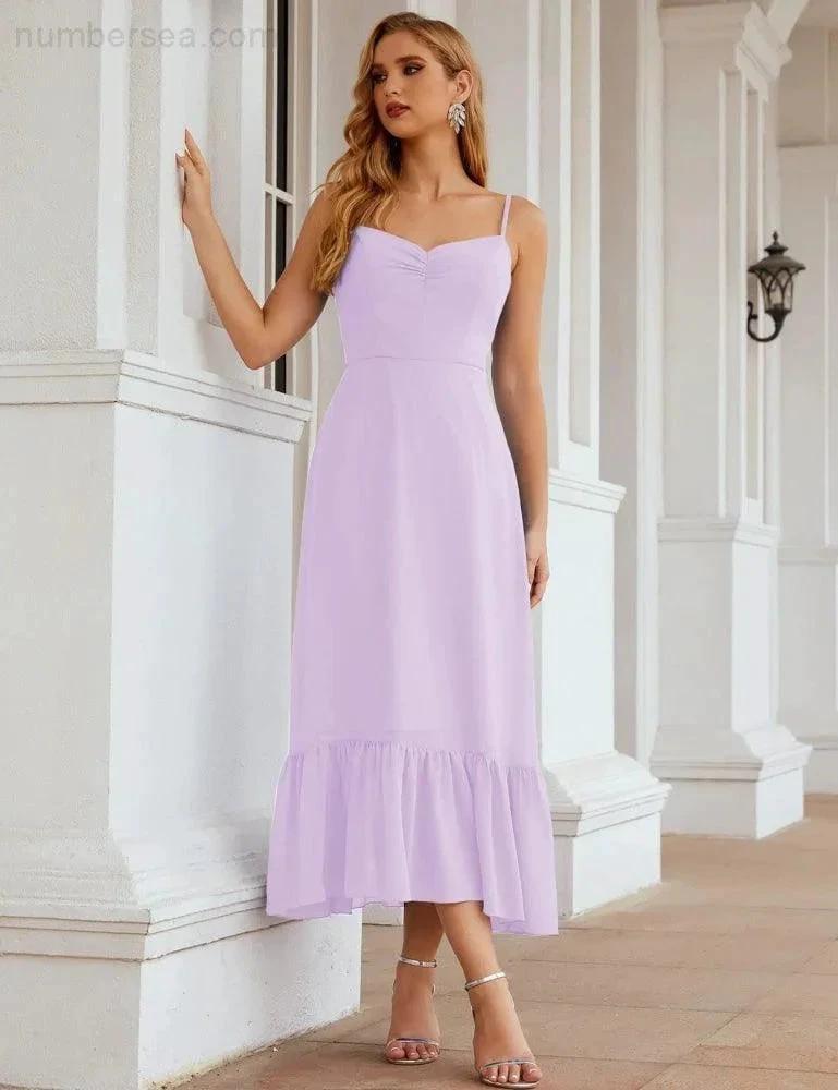 ZapDress Spaghetti Strap Chiffon Bridesmaid Dress Ankle Length Formal A Line Cocktail Party Homecoming Dress for Juniors (ZD16949)