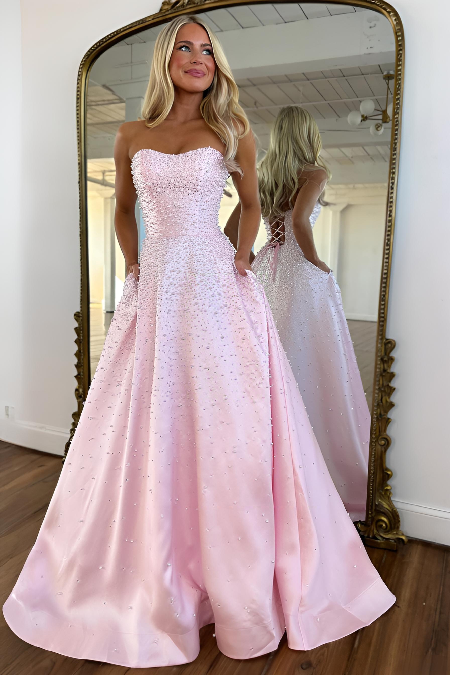 Luxurious A Line Sweetheart Black Long Prom Dress with Pearls Criss Cross Back