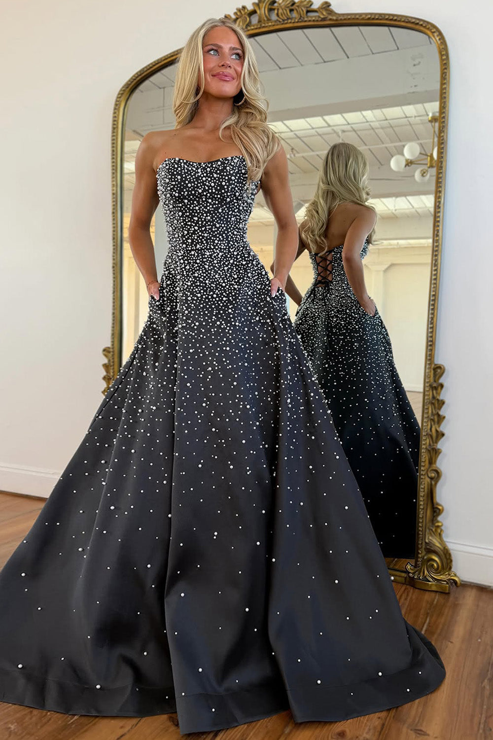 Trendy A Line Sweetheart Pink Long Prom Dress with Pearls Criss Cross Back