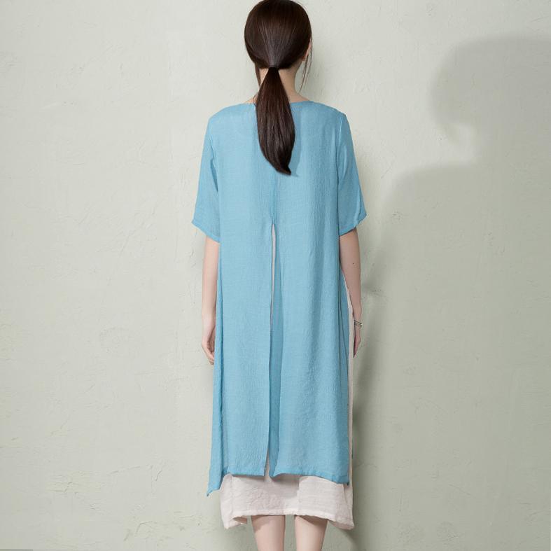 Light blue layered summer dress long cotton maxi dresses plus size