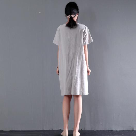 Light gray linen summer shift dress plus size sundress blouse