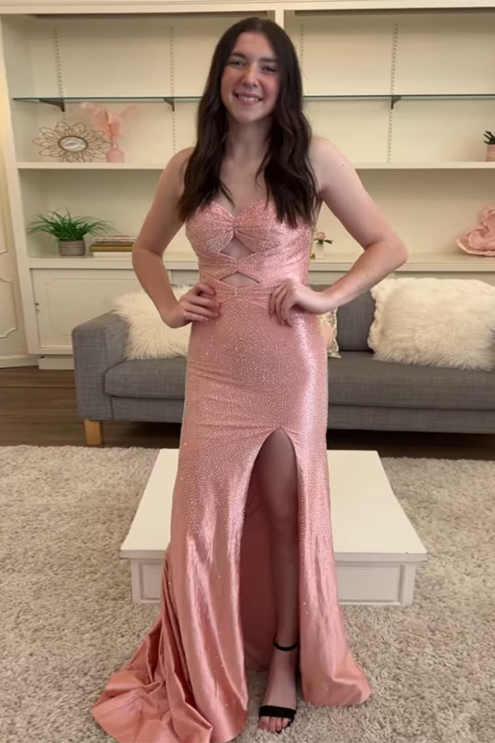 Lilac Prom Dress Hollow Out Sweetheart Formal Dress With Slit