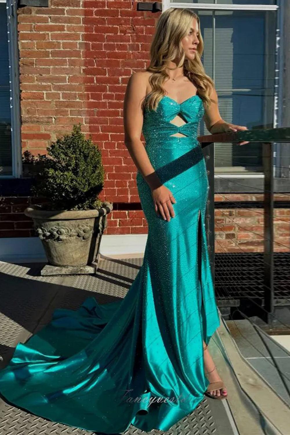 Lilac Prom Dress Hollow Out Sweetheart Formal Dress With Slit
