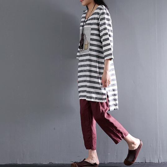 Linen half sleeve sundress casual shift dresses plus size