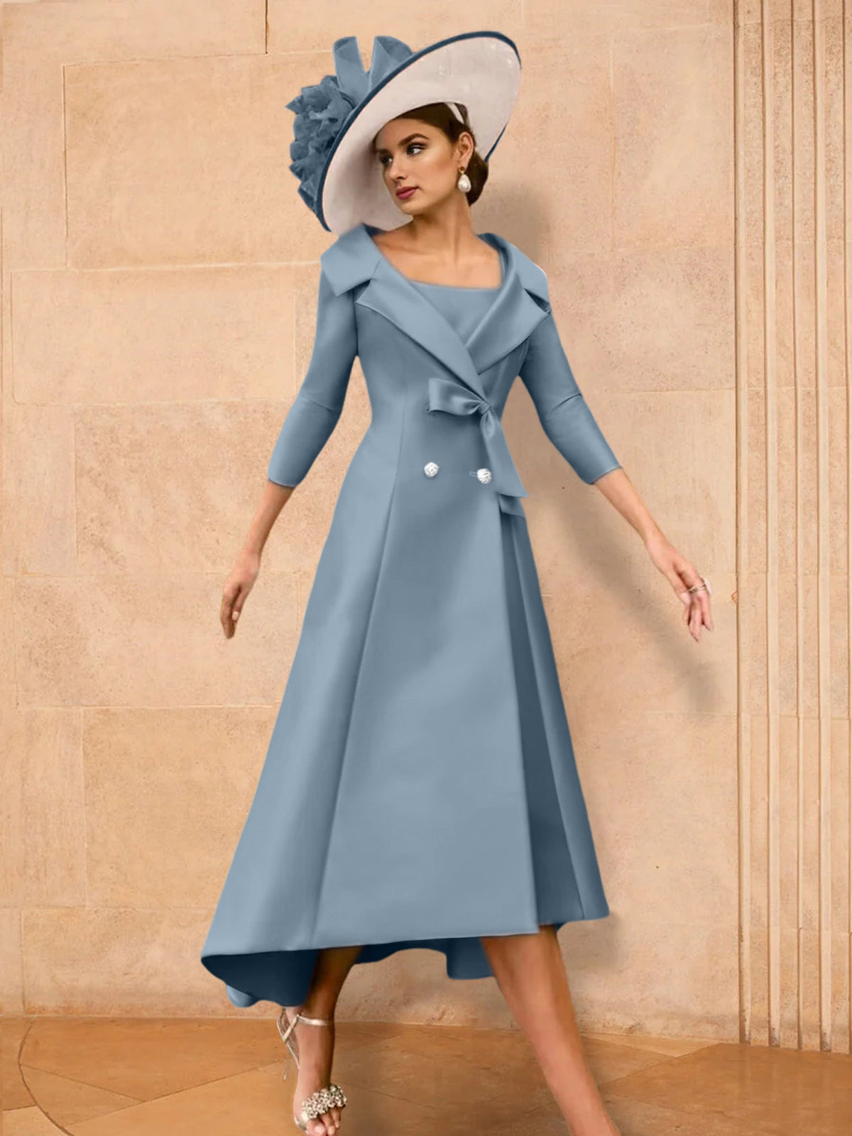 Long Sleeve A Line Gown for the Mother of the Bride with Bowknot