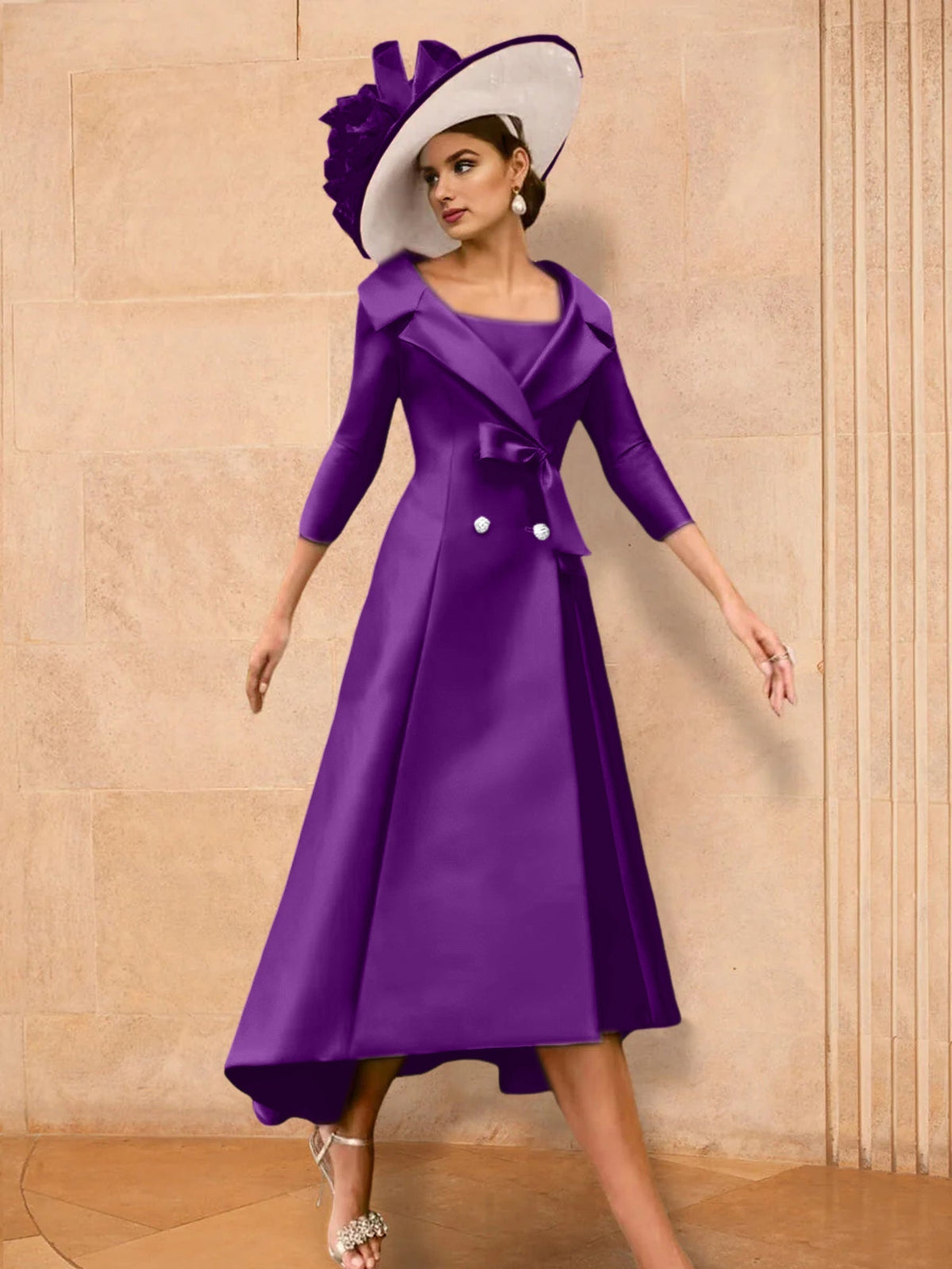 Long Sleeve A Line Gown for the Mother of the Bride with Bowknot