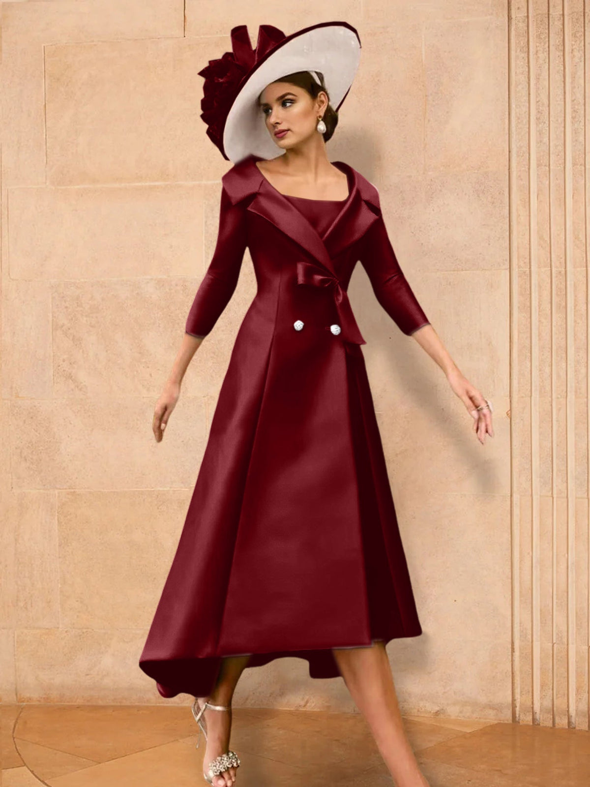 Long Sleeve A Line Gown for the Mother of the Bride with Bowknot