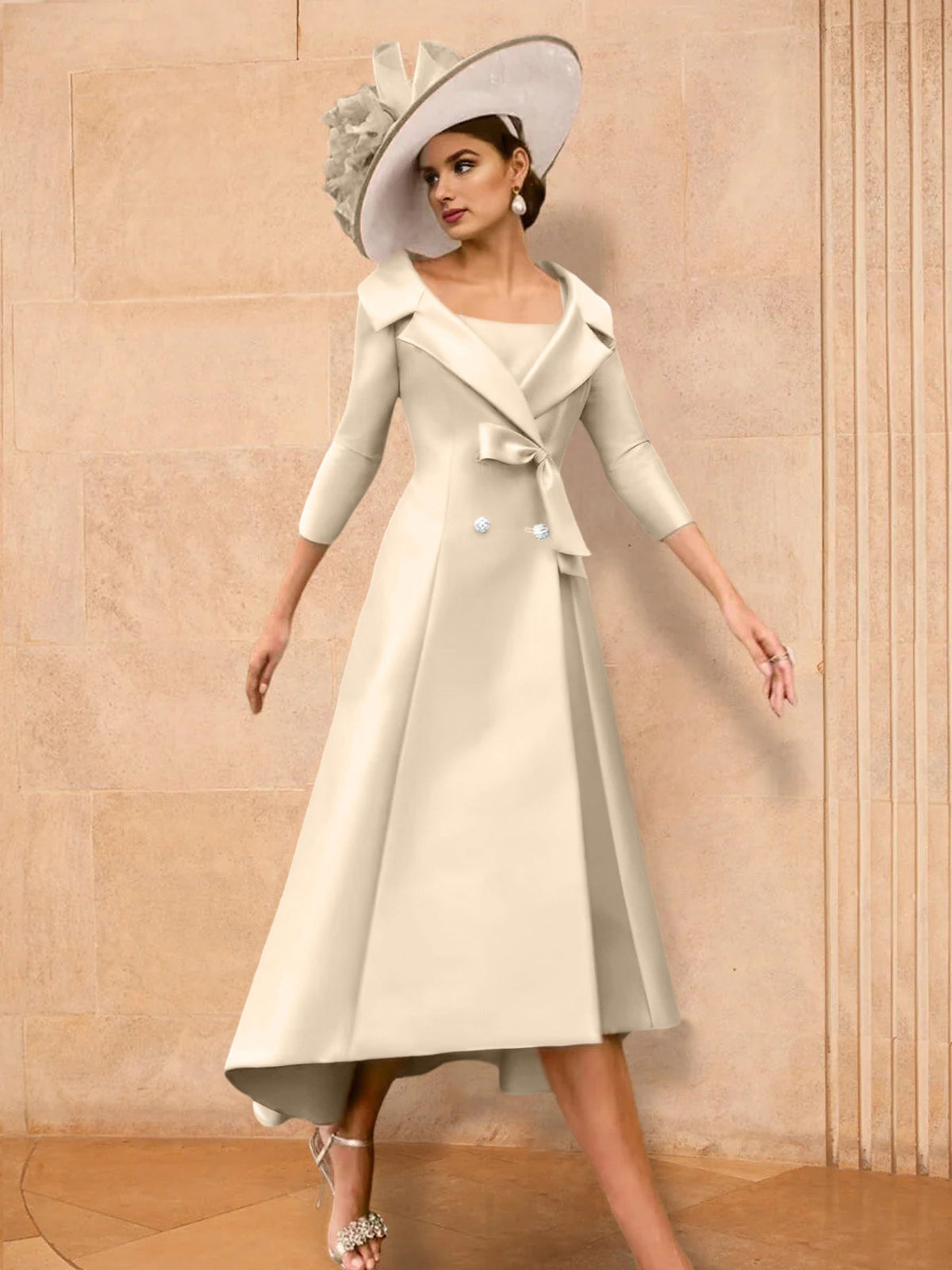 Long Sleeve A Line Gown for the Mother of the Bride with Bowknot