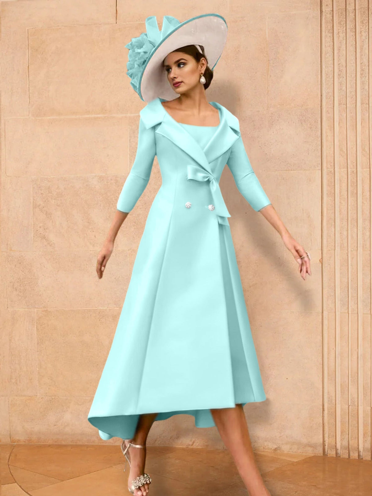 Long Sleeve A Line Gown for the Mother of the Bride with Bowknot