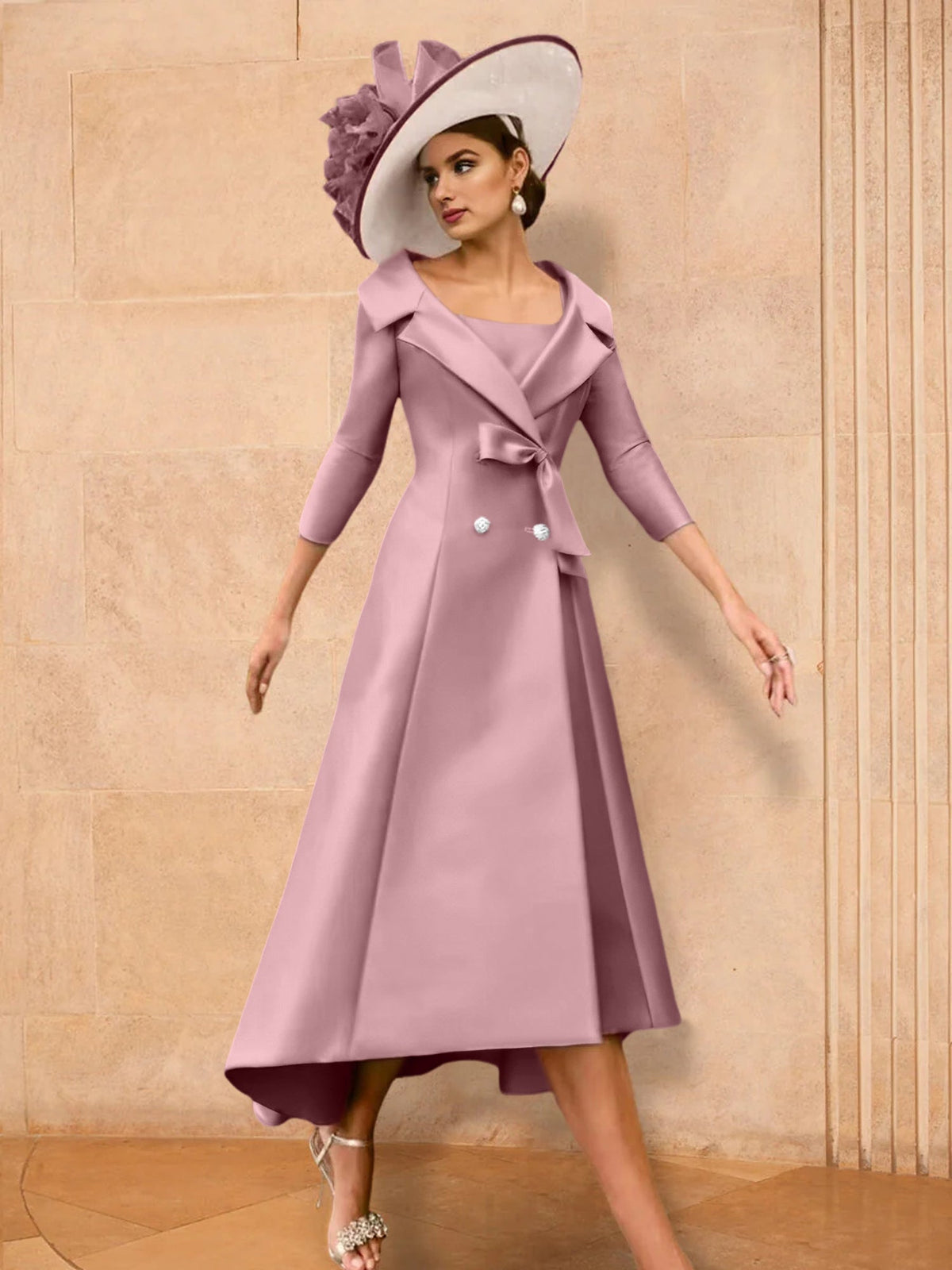Long Sleeve A Line Gown for the Mother of the Bride with Bowknot
