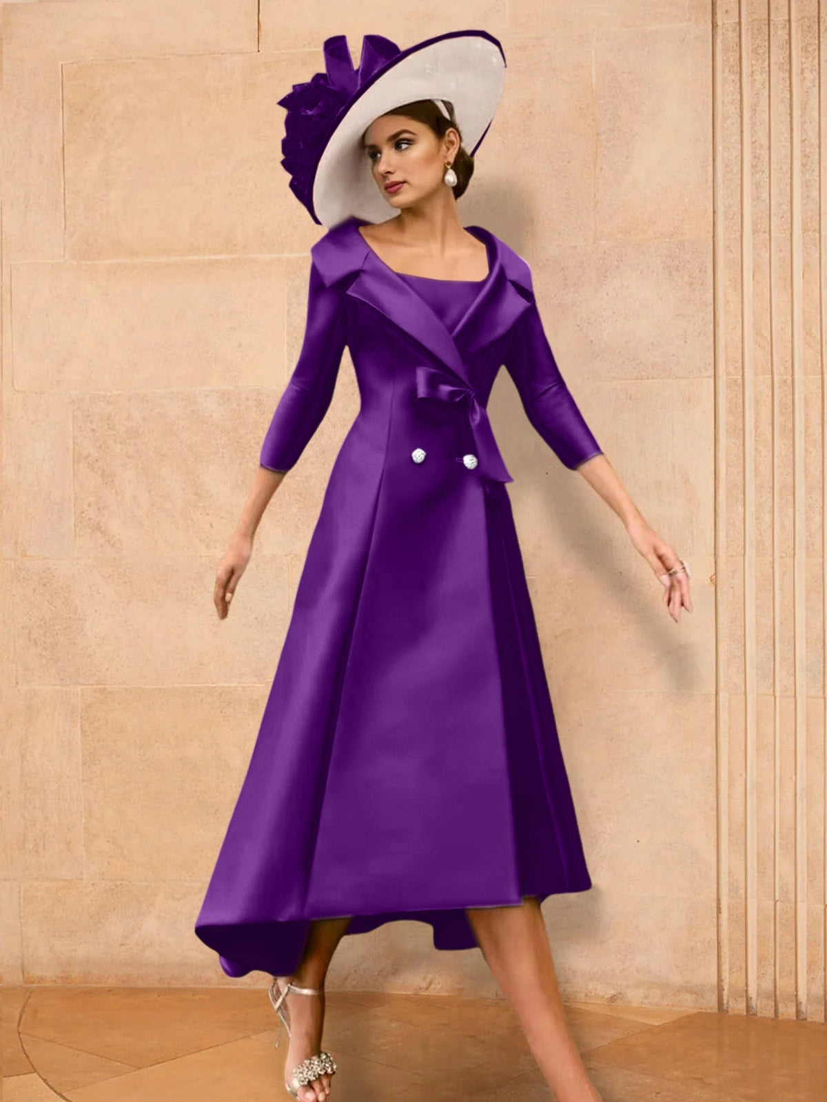 Long Sleeve A Line Gown for the Mother of the Bride with Bowknot