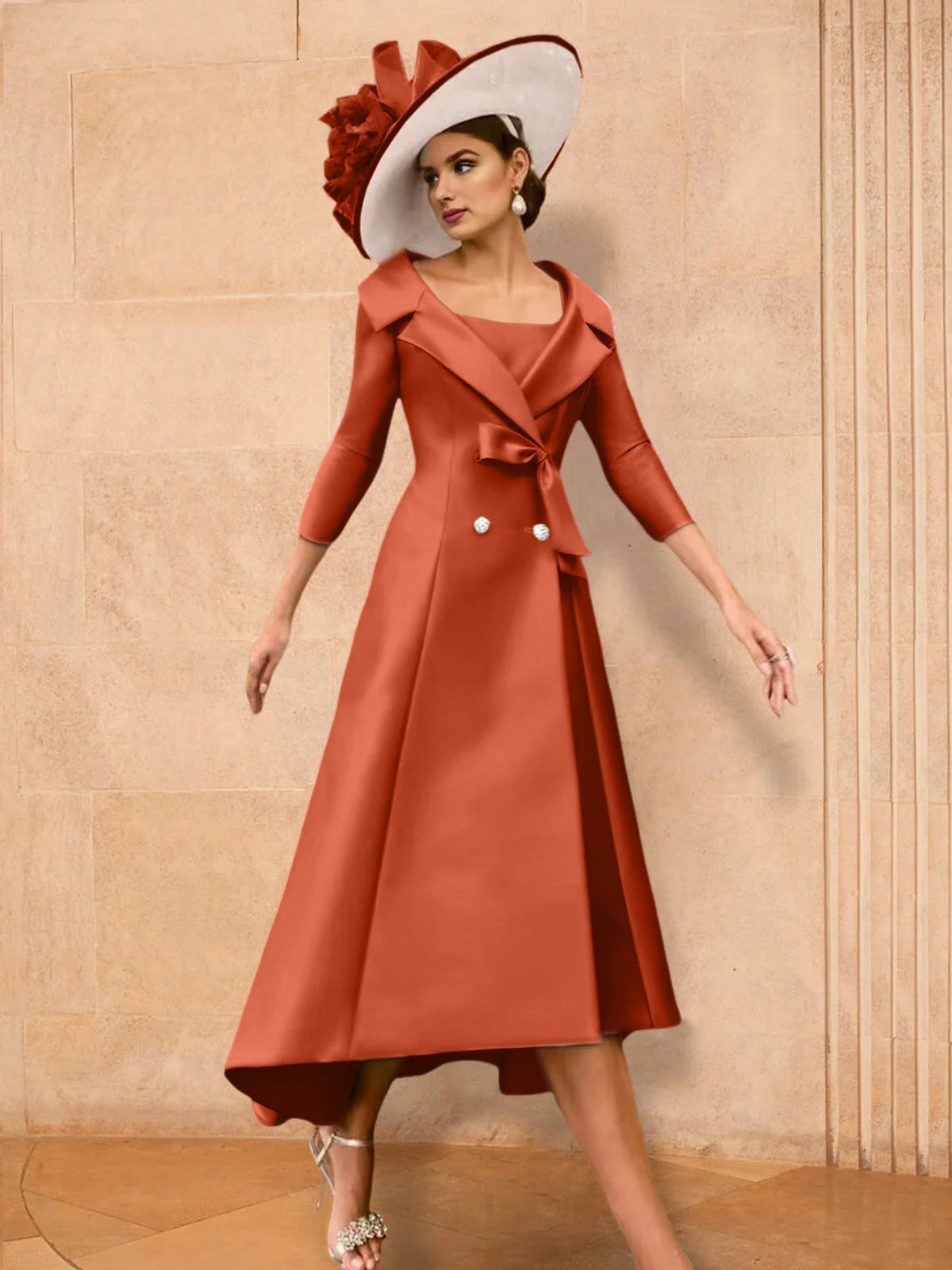 Long Sleeve A Line Gown for the Mother of the Bride with Bowknot