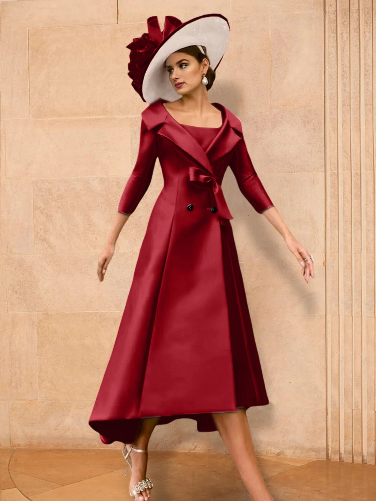 Long Sleeve A Line Gown for the Mother of the Bride with Bowknot