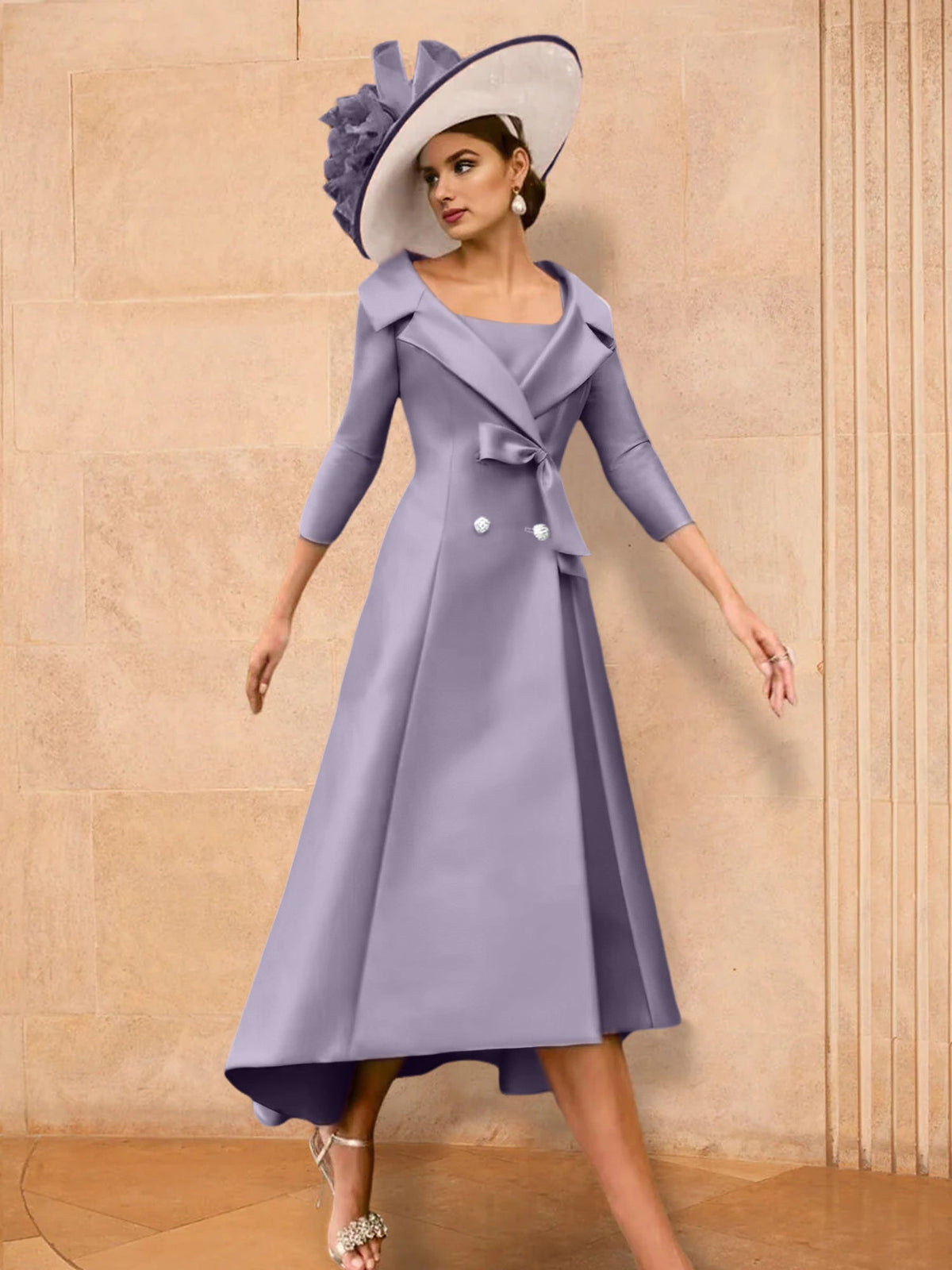 Long Sleeve A Line Gown for the Mother of the Bride with Bowknot