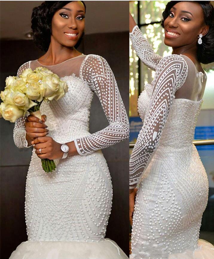 Long-Sleeve Beadings Gorgeous Tulle Zipper Wedding Dress