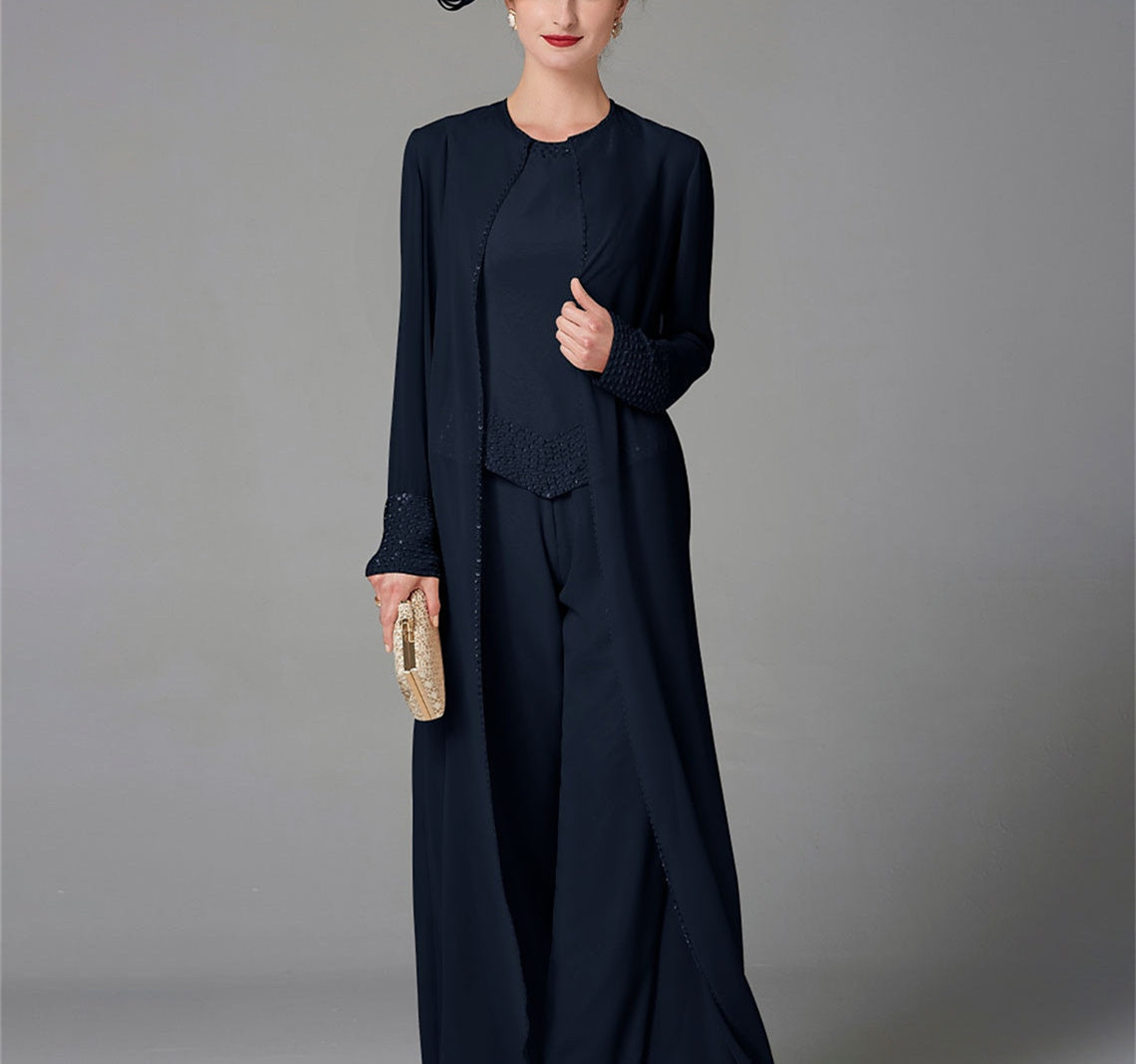 Long Sleeve Chiffon Mother of the Bride Pantsuit with Jacket and Sequins