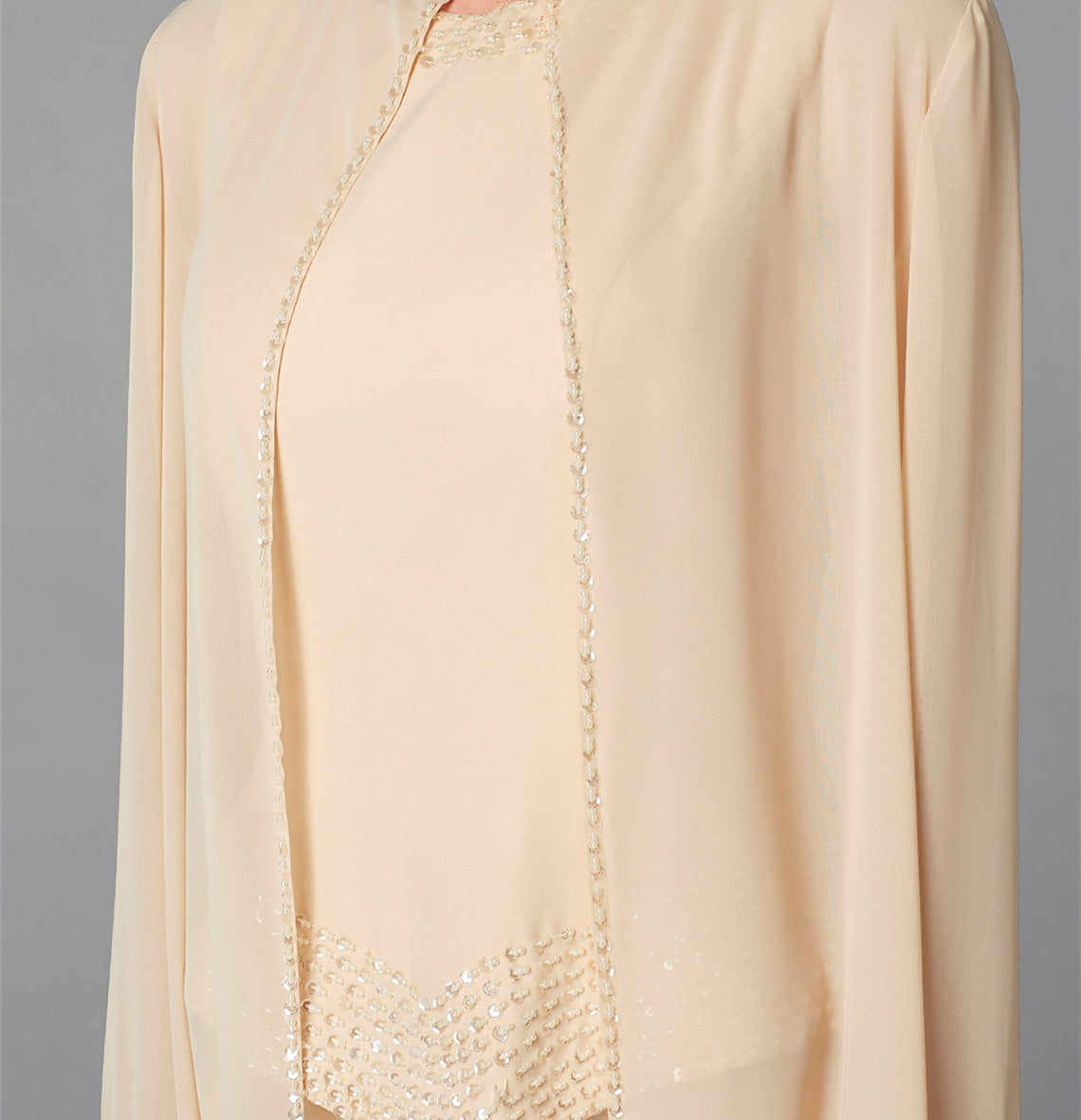 Long Sleeve Chiffon Mother of the Bride Pantsuit with Jacket and Sequins