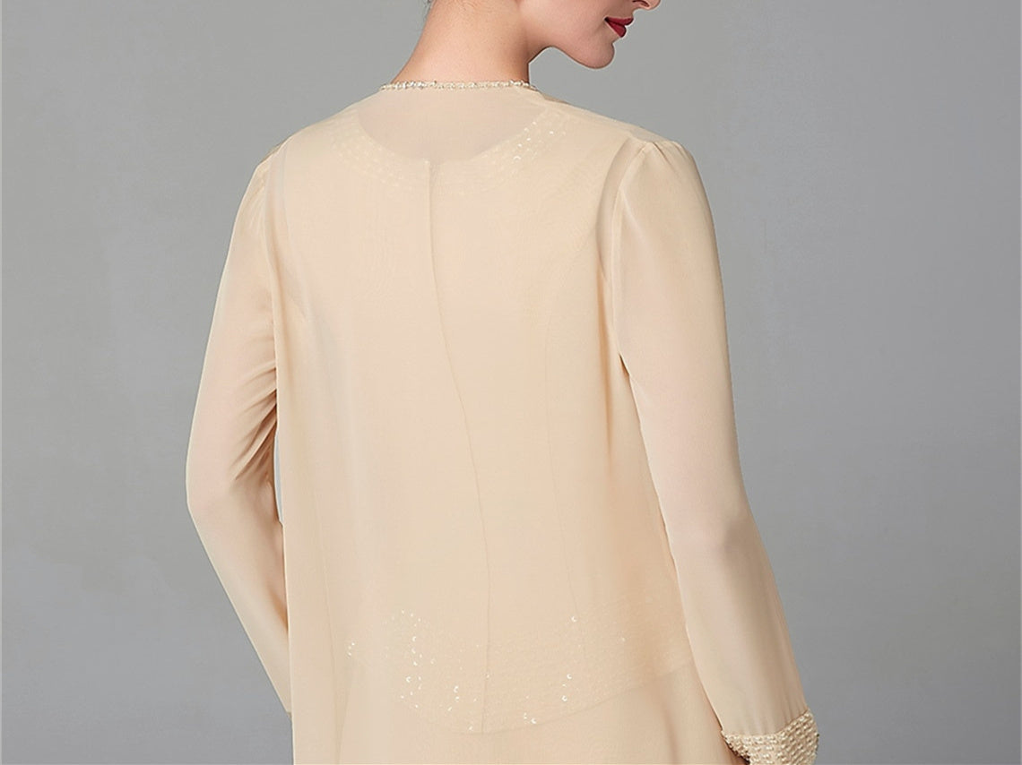 Long Sleeve Chiffon Mother of the Bride Pantsuit with Jacket and Sequins