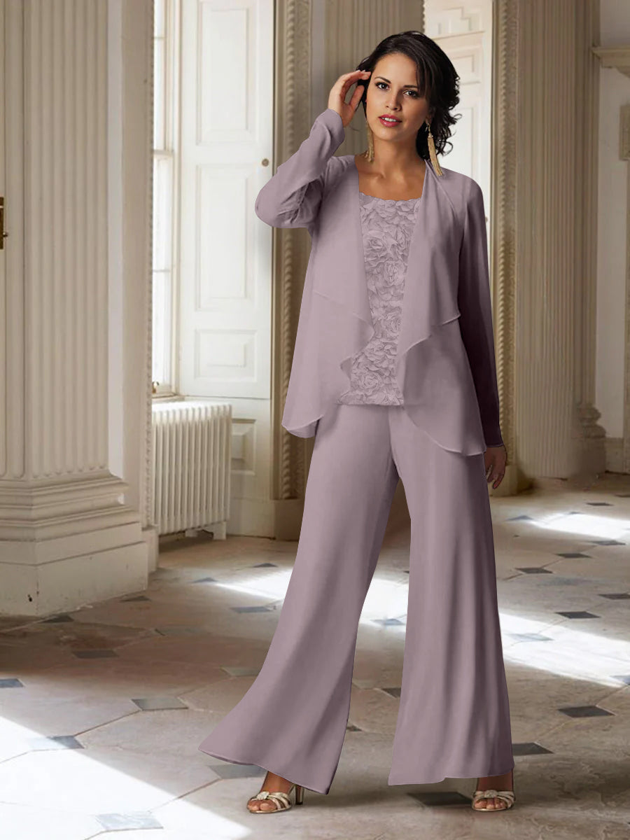 Long Sleeve Chiffon Pantsuit with Jacket for the Mother of the Bride