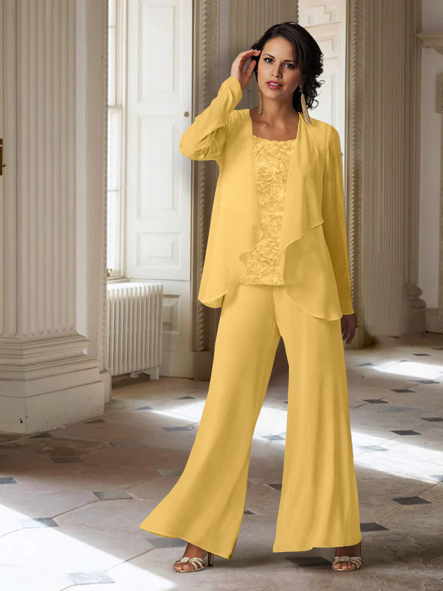 Long Sleeve Chiffon Pantsuit with Jacket for the Mother of the Bride