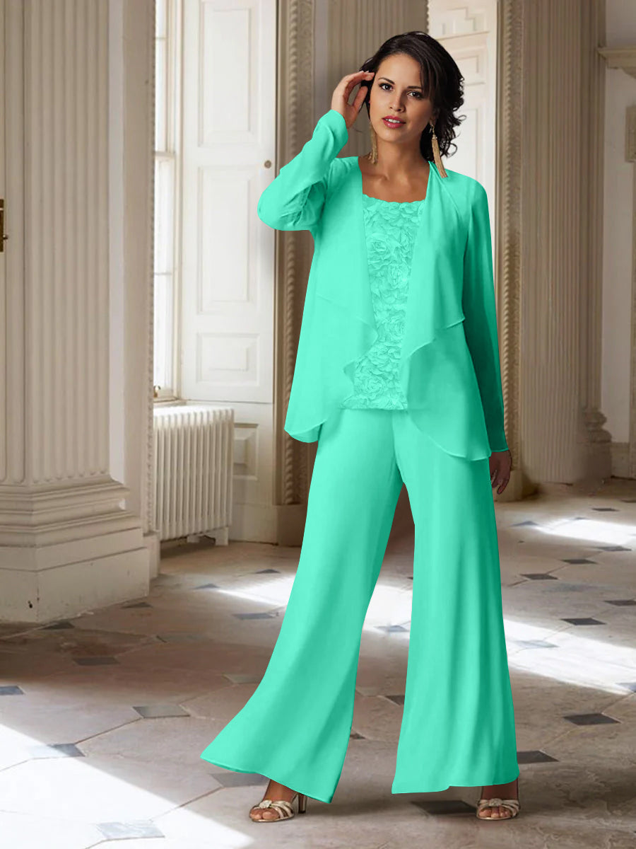 Long Sleeve Chiffon Pantsuit with Jacket for the Mother of the Bride