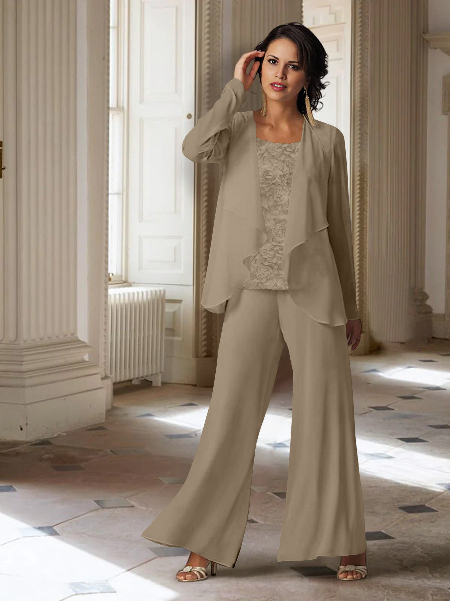 Long Sleeve Chiffon Pantsuit with Jacket for the Mother of the Bride