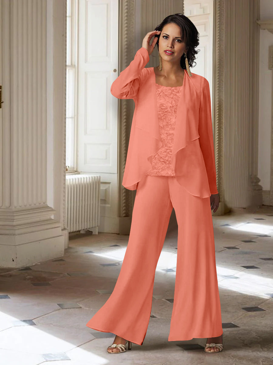 Long Sleeve Chiffon Pantsuit with Jacket for the Mother of the Bride