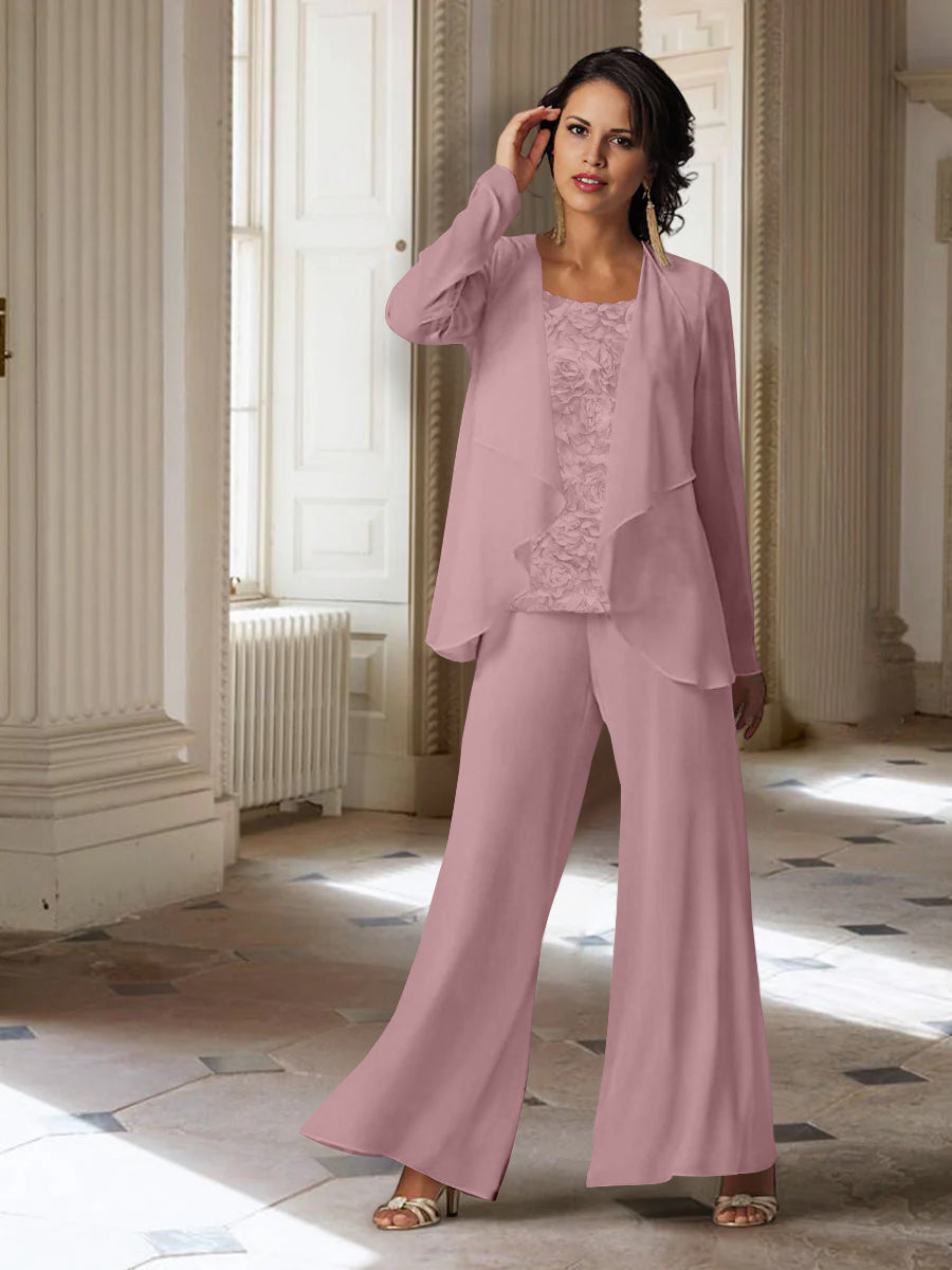 Long Sleeve Chiffon Pantsuit with Jacket for the Mother of the Bride