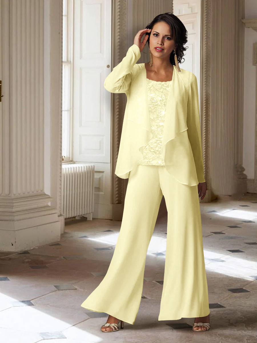 Long Sleeve Chiffon Pantsuit with Jacket for the Mother of the Bride