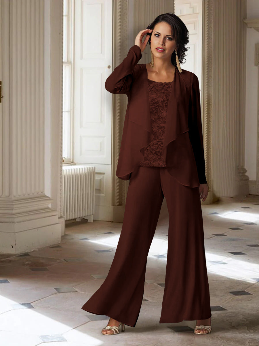 Long Sleeve Chiffon Pantsuit with Jacket for the Mother of the Bride