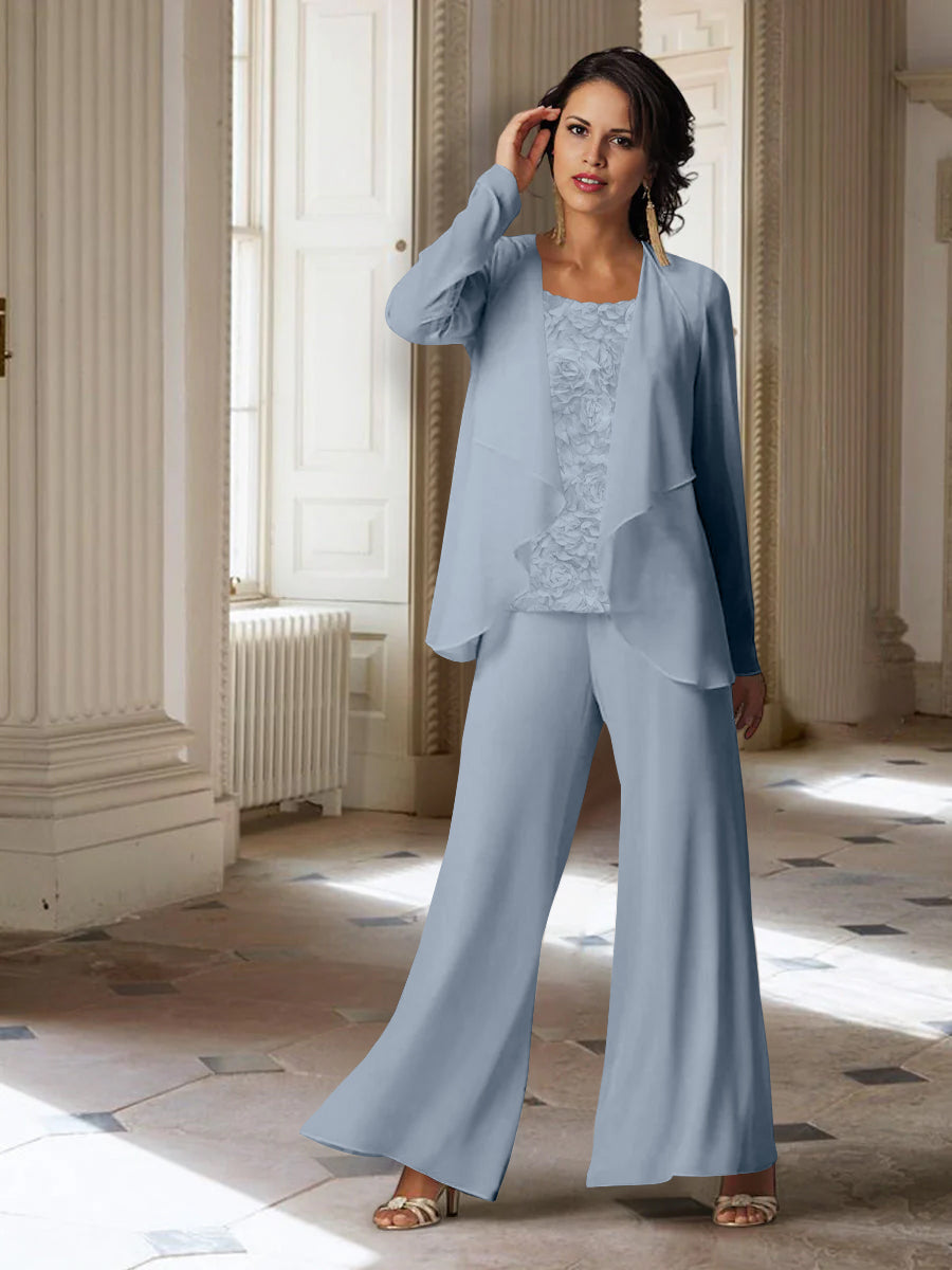 Long Sleeve Chiffon Pantsuit with Jacket for the Mother of the Bride