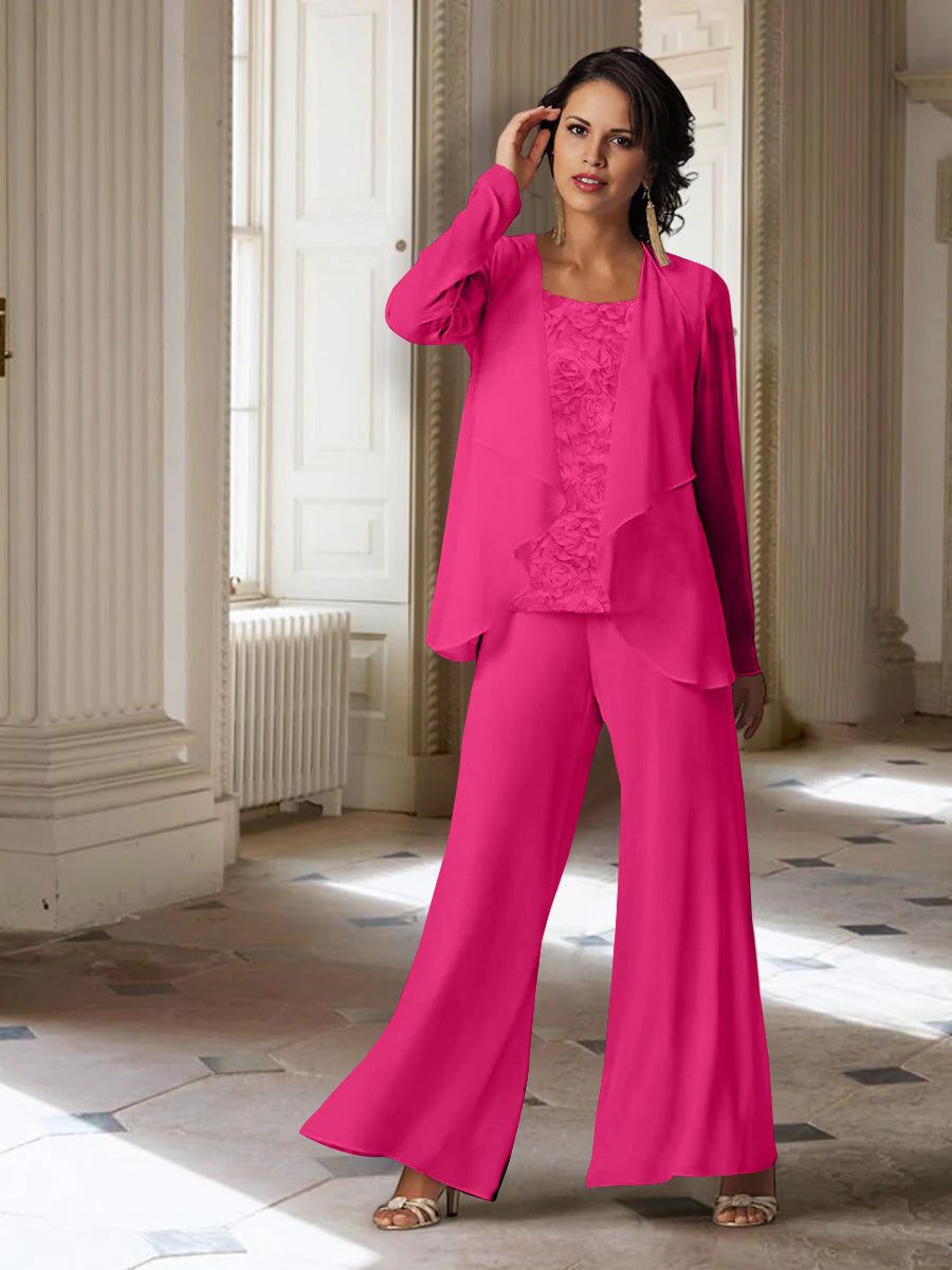 Long Sleeve Chiffon Pantsuit with Jacket for the Mother of the Bride