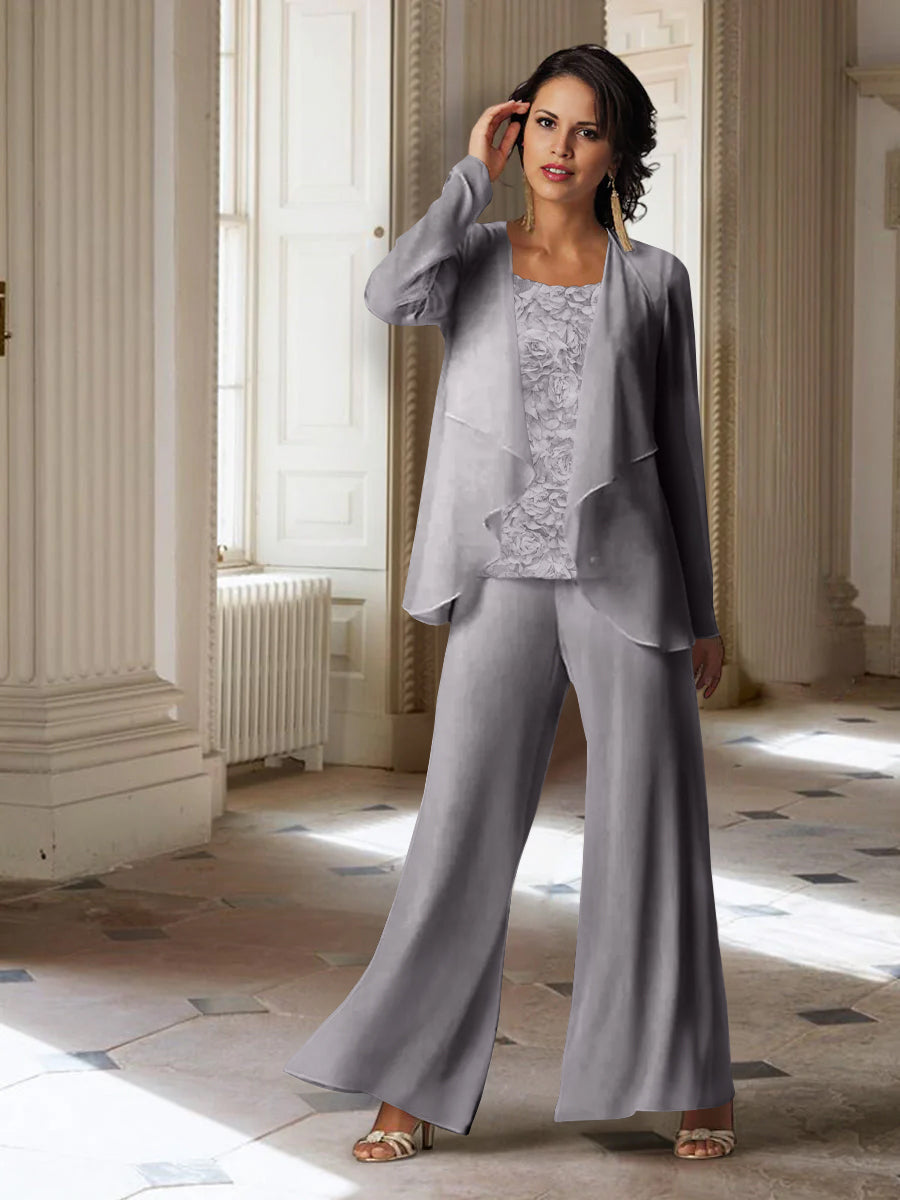 Long Sleeve Chiffon Pantsuit with Jacket for the Mother of the Bride
