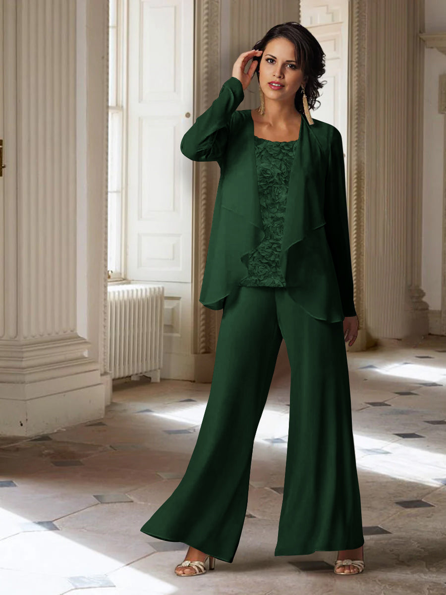 Long Sleeve Chiffon Pantsuit with Jacket for the Mother of the Bride