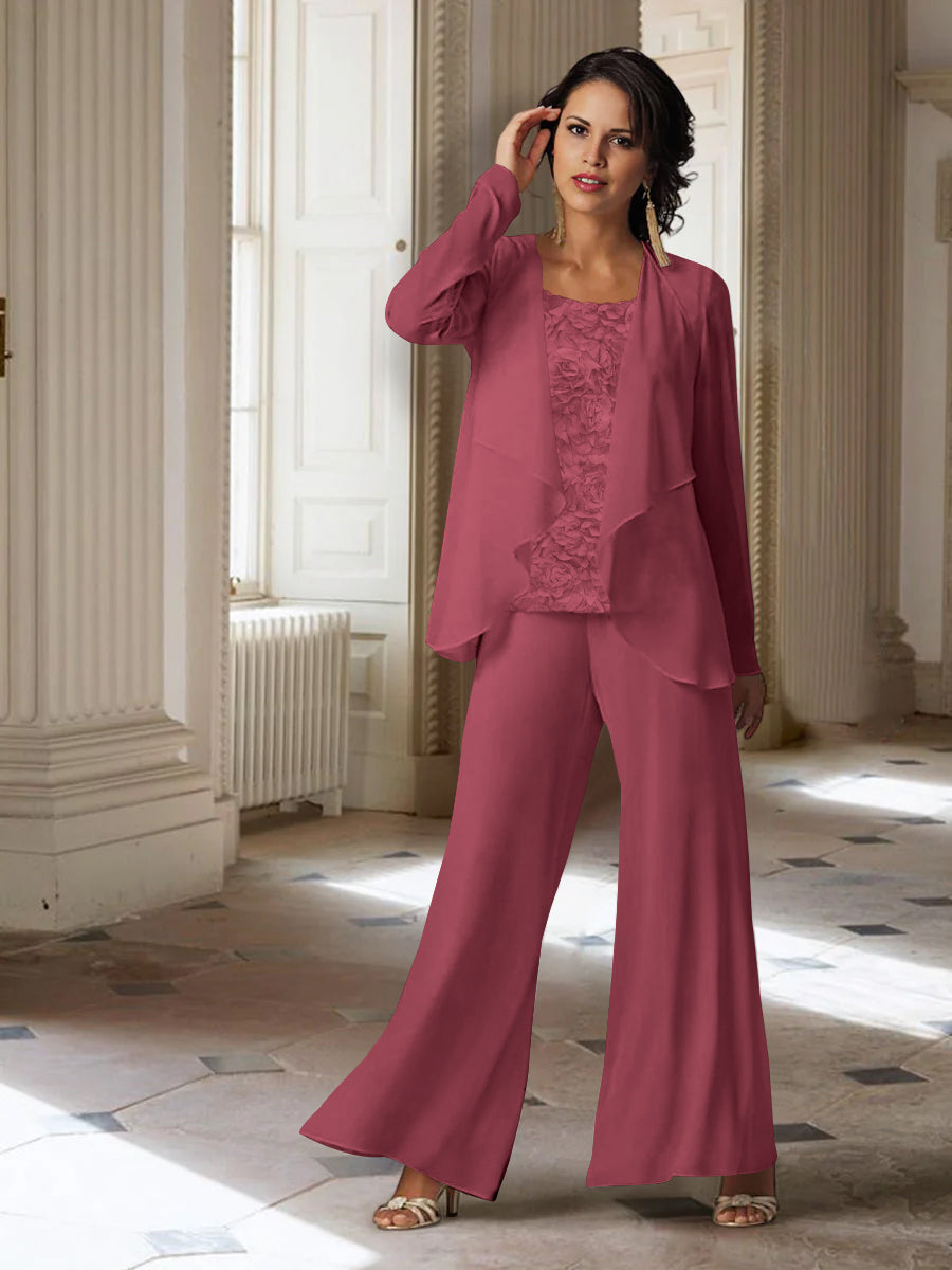 Long Sleeve Chiffon Pantsuit with Jacket for the Mother of the Bride