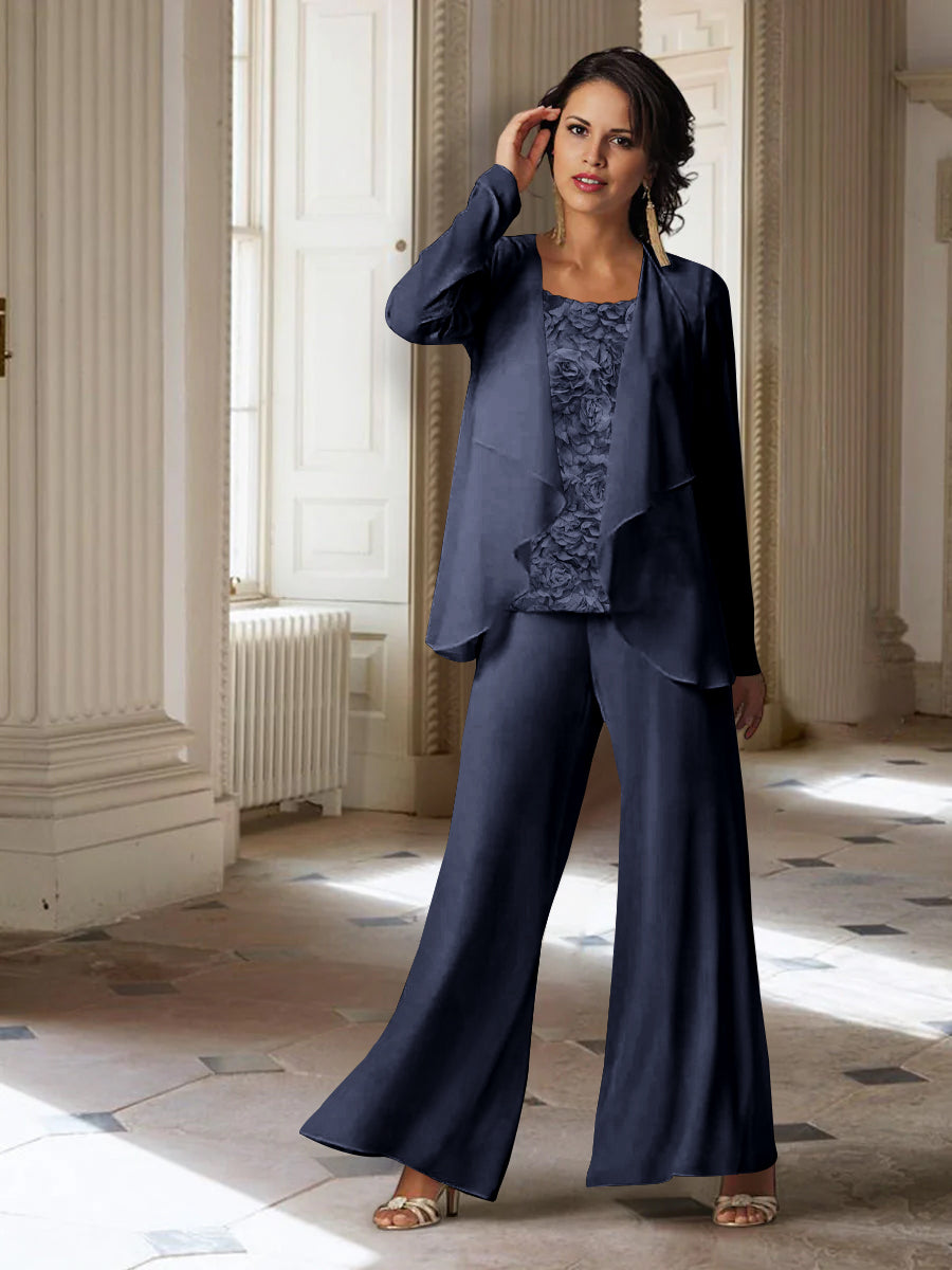 Long Sleeve Chiffon Pantsuit with Jacket for the Mother of the Bride